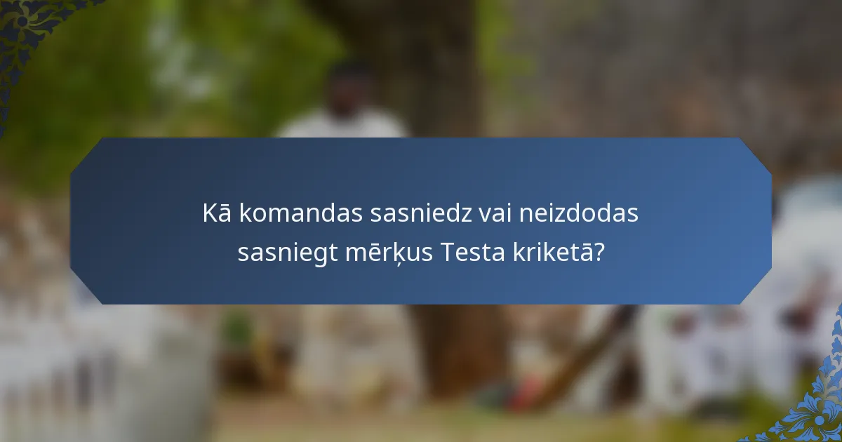 Kā komandas sasniedz vai neizdodas sasniegt mērķus Testa kriketā?