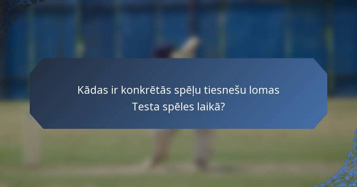 Kādas ir konkrētās spēļu tiesnešu lomas Testa spēles laikā?