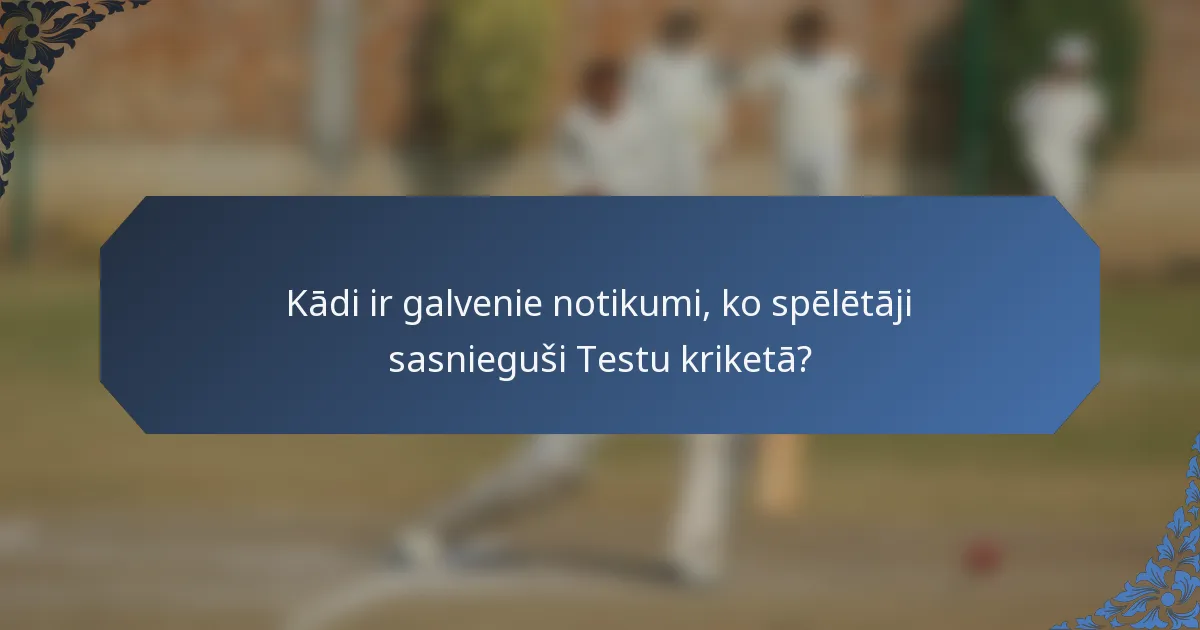 Kādi ir galvenie notikumi, ko spēlētāji sasnieguši Testu kriketā?