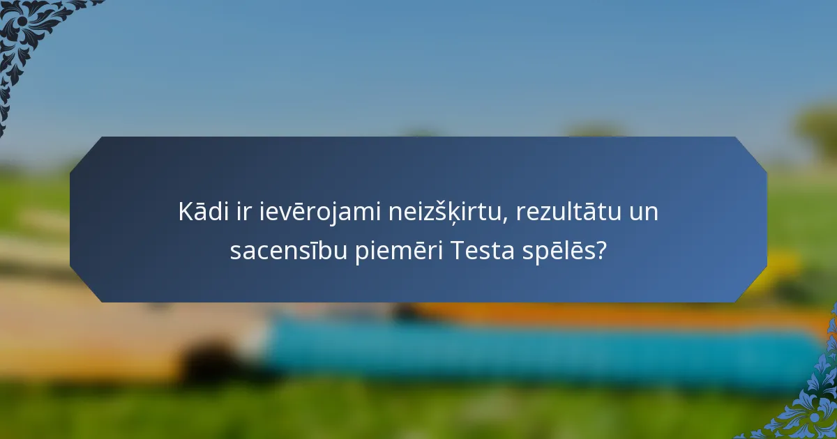 Kādi ir ievērojami neizšķirtu, rezultātu un sacensību piemēri Testa spēlēs?