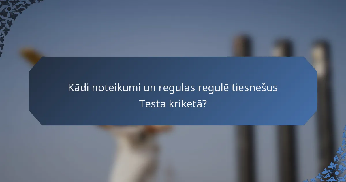 Kādi noteikumi un regulas regulē tiesnešus Testa kriketā?
